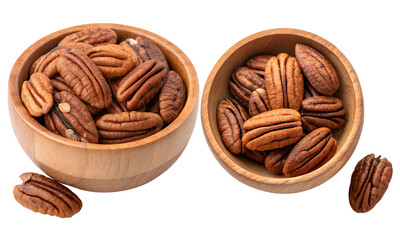 Pecan nut in a bowl set, Fresh delicious nuts collection isolated