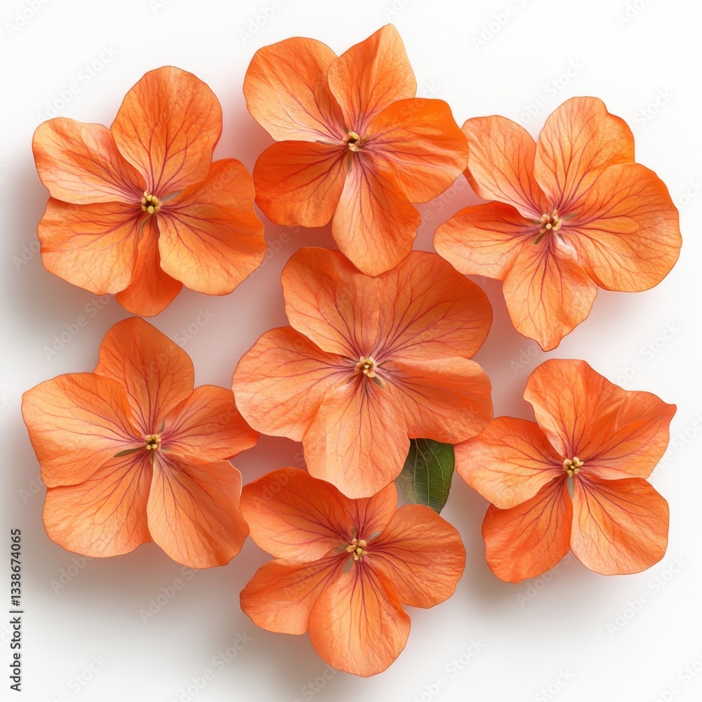 Poster captivating arrangement of vibrant orange hydrangea flowers on a pristine white background creating 