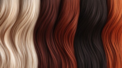 Fototapeta premium Elegant Display of Various Hair Colors with Soft Waves on Combed Texture Background