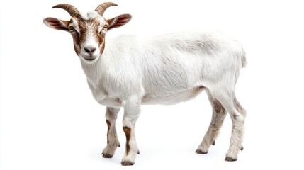 Adorable Goat Portrait Against White Background; stock photo