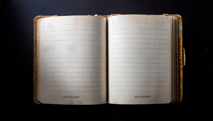 Old Blank Journal Open on a Black Table Inviting Thoughts and Memories in a Quiet Space
