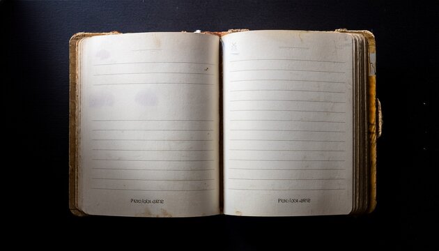 Old Blank Journal Open on a Black Table Inviting Thoughts and Memories in a Quiet Space