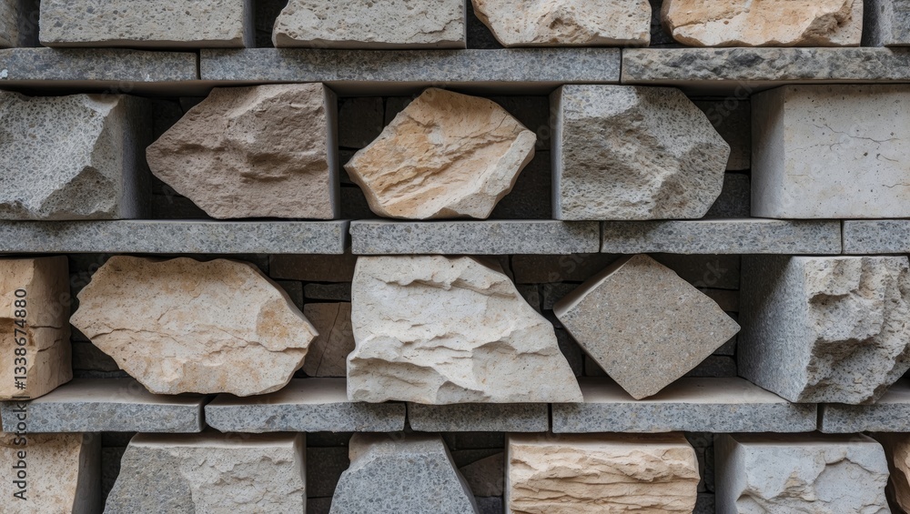 Aufkleber textured stones stacked in rows with various shapes and earthy tones of grey, beige and brown creati