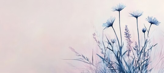 Obraz premium Ethereal Floral Composition Lavender And Blush Watercolor Background With Delicate Blue Flowers