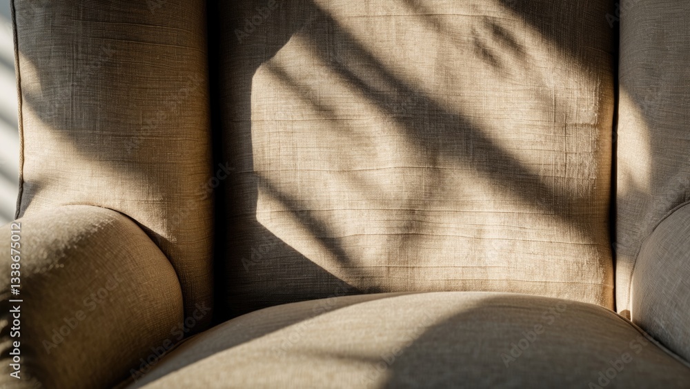 Aufkleber beige textured armchair detail with soft shadows cast from sunlight creating an abstract design on t