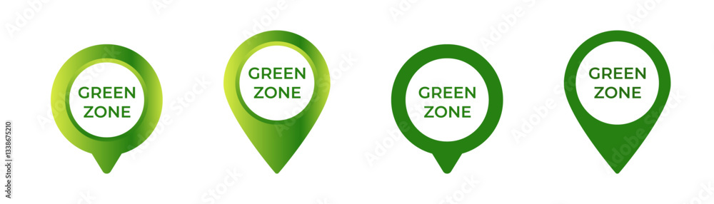 Aufkleber set of four green zone markers in different shapes showing circular and drop pin designs in green.