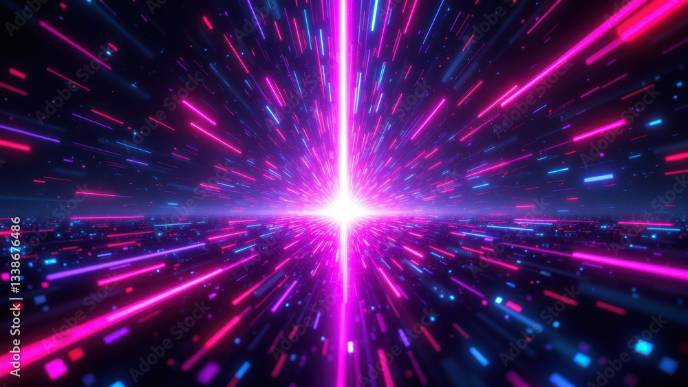 Poster cybersecurity and kubernetes tunnel with vibrant neon light effects.