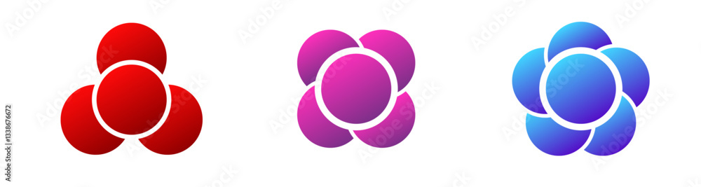 Aufkleber three abstract flower icons with distinctive colors. each icon features a symmetrical design.