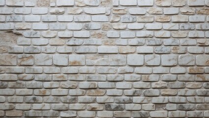 Obraz premium Textured vintage white marble brick wall background with varying shades of cream and gray, arranged in an orderly pattern for design use.