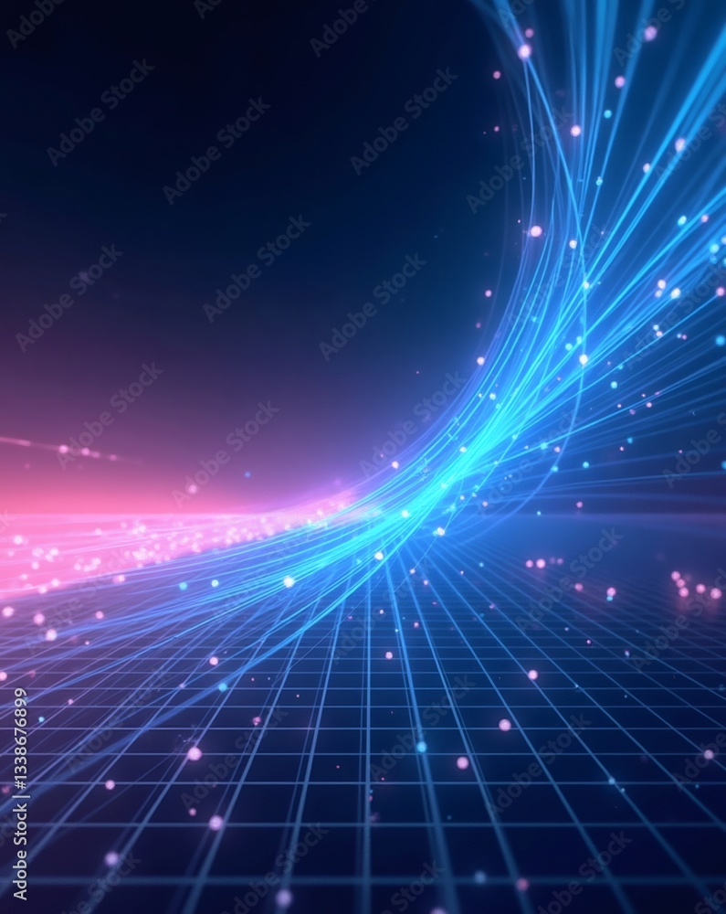 Poster glowing blue lines and digital grid pattern, representing a futuristic and technological concept