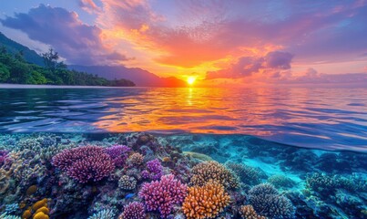 Coral reef sunrise tropical ocean nature photography serene view