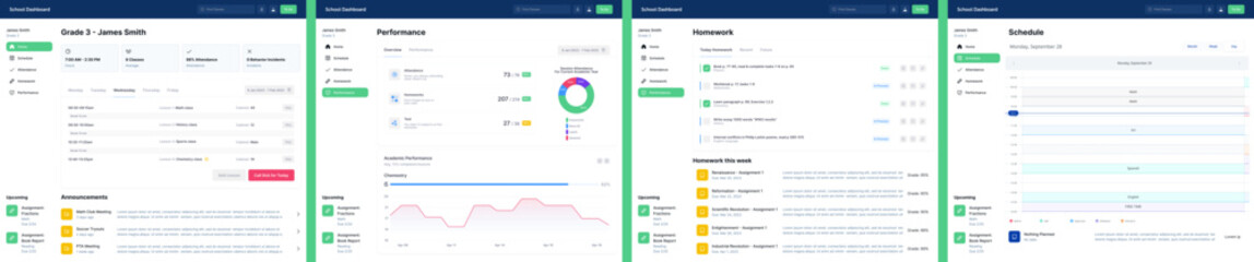 School Dashboard, Education Portal, Homework Web App Calendar Academic CMS Classroom UI Kit Template