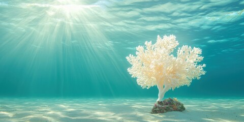 Serene underwater scene coral reef life in clear ocean waters