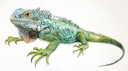 Fototapeta premium Green Iguana Lizard Reptile Artwork Illustration