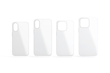 Blank white phone glossy case mockup set, front view