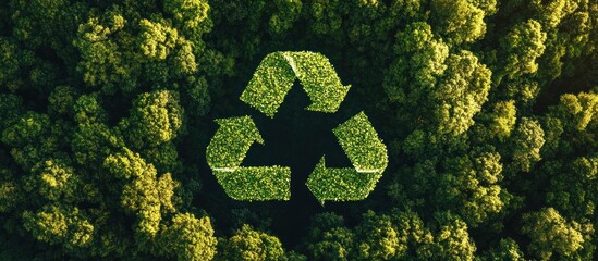 Aerial View of a Recycling Symbol Formed by Lush Greenery in a Forest