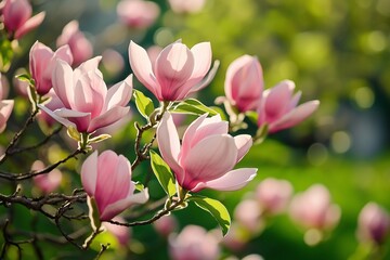 Fototapeta premium Blooming Magnolias Fill the Garden With Vibrant Colors During Springtime Generative AI