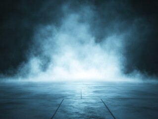 Moody Blue Concrete Floor with Ethereal Fog Background Creating a Mysterious and Atmospheric Ambience for Creative Projects