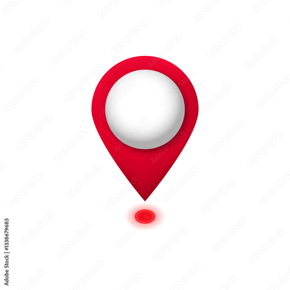Poster a red pin icon with a circular white center and shadow, typically used to indicate a location.