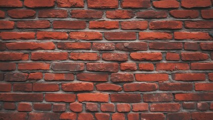 Obraz premium Textured vintage red brick wall with various shades of brown, showcasing a rough surface, arranged in an orderly pattern for a rustic backdrop.