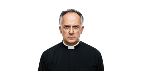 Middle-Aged Priest In Clerical Attire. Religious Leadership And Spiritual Guidance Concept Isolated On Transparent Background