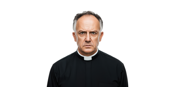 Middle-Aged Priest In Clerical Attire. Religious Leadership And Spiritual Guidance Concept Isolated On Transparent Background