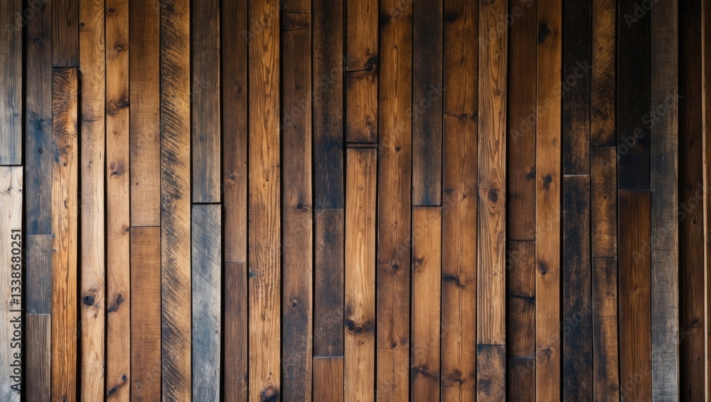 Poster textured wooden wall in warm brown tones with vertical planks creating a rustic backdrop ideal for i