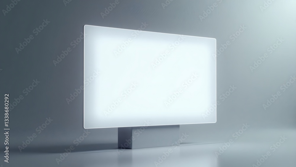 Poster a modern billboard, illuminated with a bright light, standing in a minimal, spacious environment. id