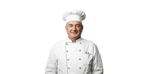 Senior Chef In Professional Attire. Culinary Expertise And Leadership In Gastronomy Isolated On Transparent Background