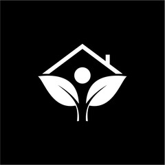 Abstract House Logo With Leaves And Human Figure