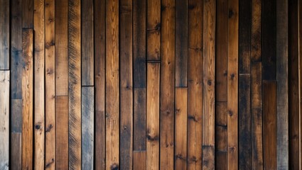 Textured wooden wall in warm brown tones with vertical planks creating a rustic backdrop ideal for interiors and design concepts.