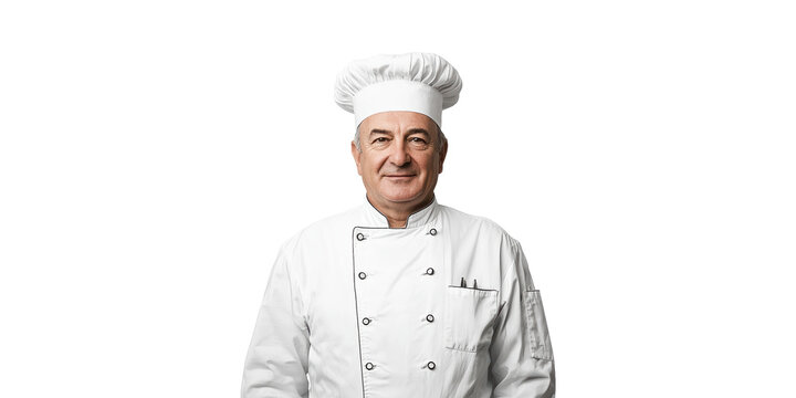 Senior Chef In Professional Attire. Culinary Expertise And Leadership In Gastronomy Isolated On Transparent Background