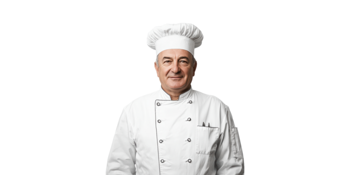 Senior Chef In Professional Attire. Culinary Expertise And Leadership In Gastronomy Isolated On Transparent Background