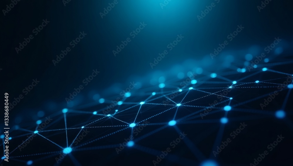 Aufkleber a digital network connection with glowing blue dots and lines against a dark backdrop, representing technology and the interconnectedness of data