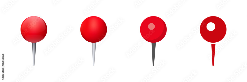 Poster Four distinct red map pins used for marking locations and aiding in navigation tasks.