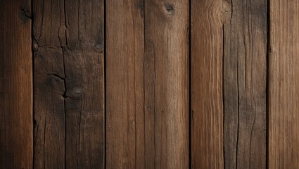 Naklejka premium Dark brown wooden planks with textured grain arranged vertically, showcasing a rustic appearance with shades of deep brown and light highlights.