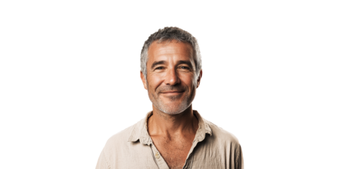 Smiling Mature Man In Casual Shirt. Portrait Of Confidence And Contentment Isolated On Transparent Background