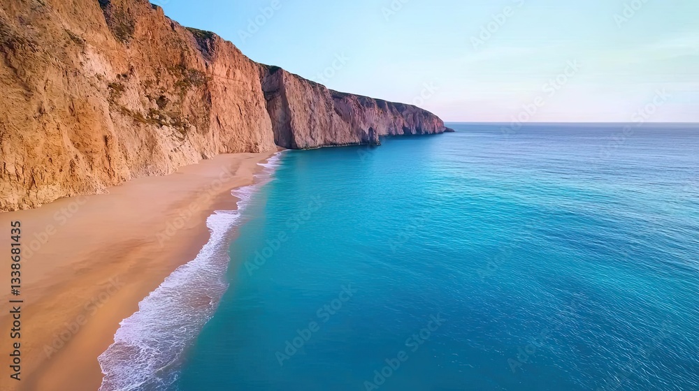 Poster seaside cliffs landscapes idea. breathtaking view of a serene beach with cliffs and turquoise waters