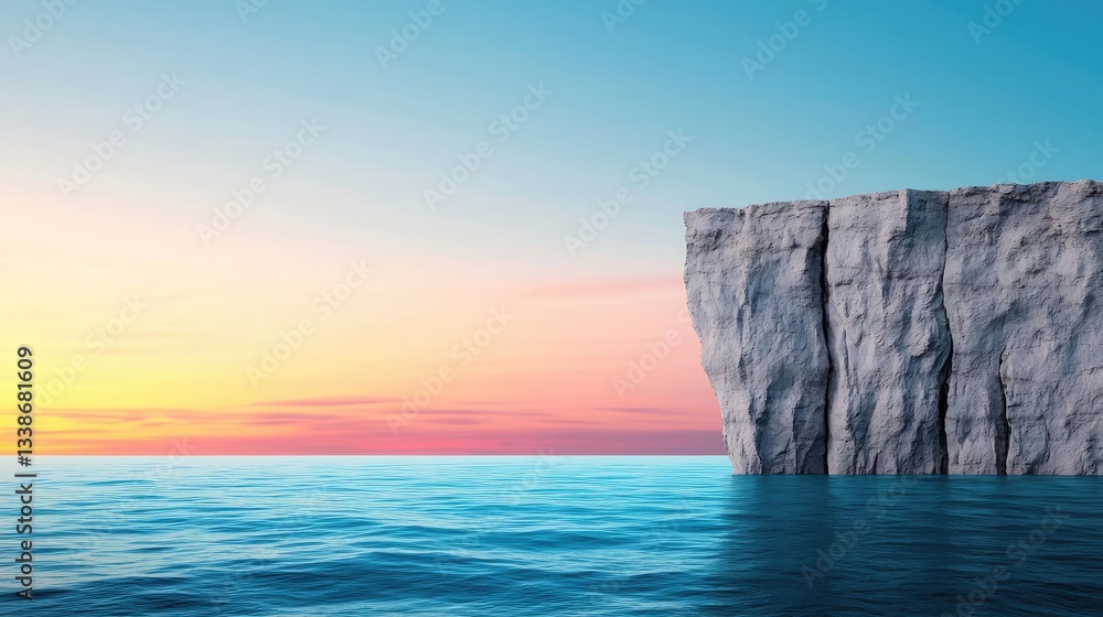 Poster seaside cliffs landscapes idea. a breathtaking view of a cliff overlooking the calm ocean at sunset.
