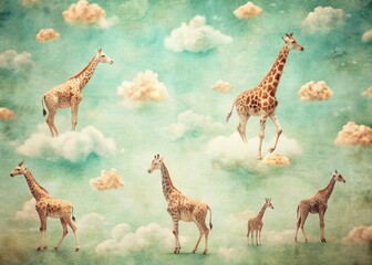Vintage Soft Cloud Background with Playful Animal Prints - Retro Style Stock Photo
