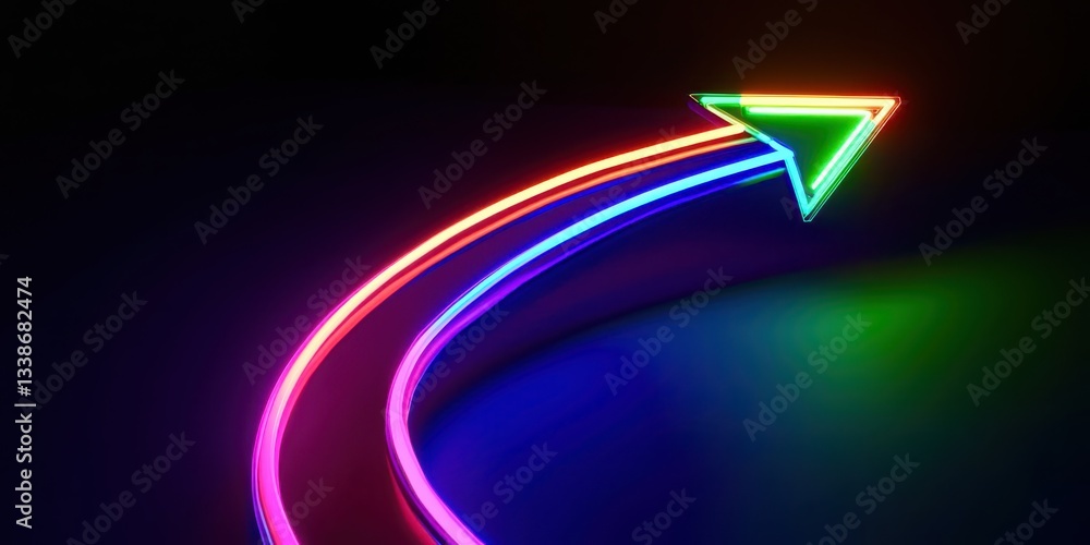 Poster A neon arrow pointing upwards in a curved line
