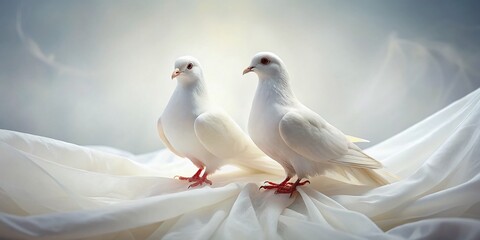 Vintage Serenity: Delicate White Doves on a White Canvas