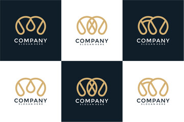 Abstract Intertwined Gold Logo Designs on Dark Background
