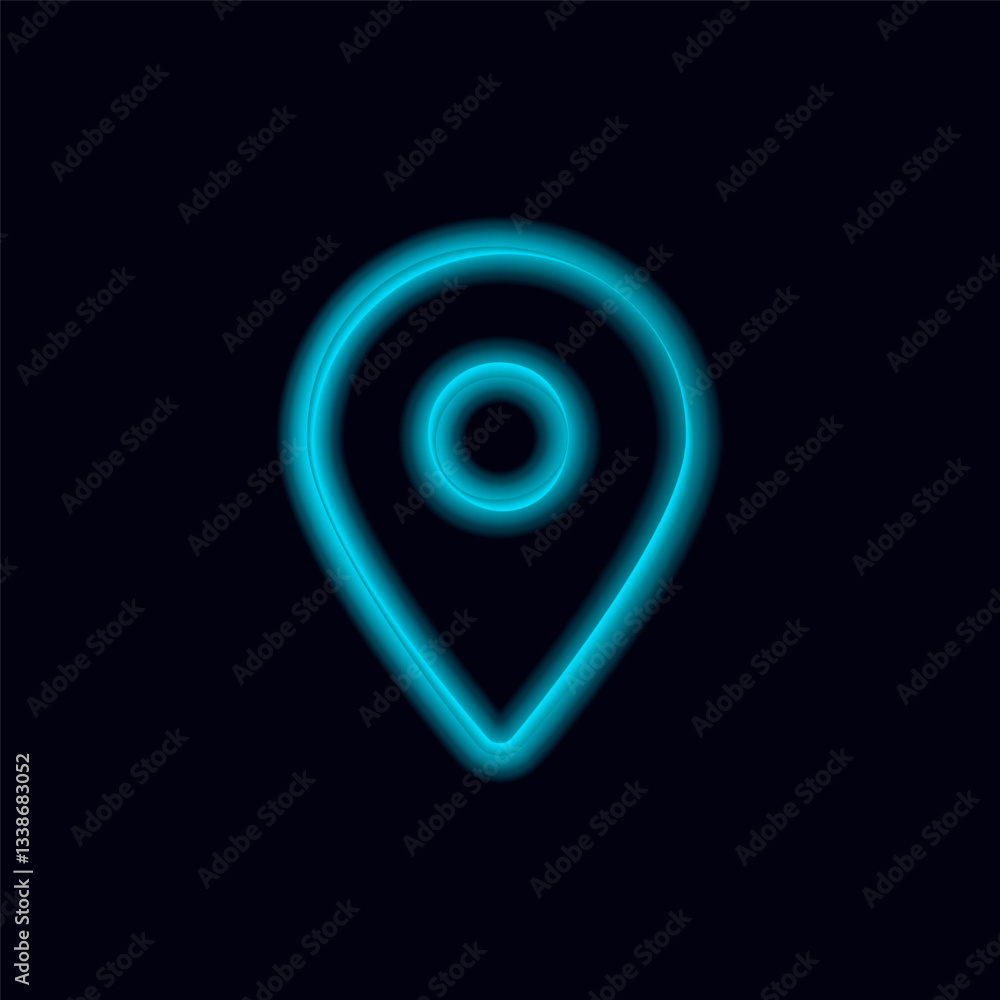 Poster a bright neon blue location pin icon symbolizing navigation and digital geolocation technologies.