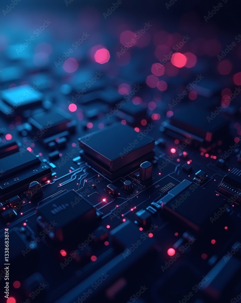 Aufkleber a close-up view of a computer circuit board, with glowing lights
