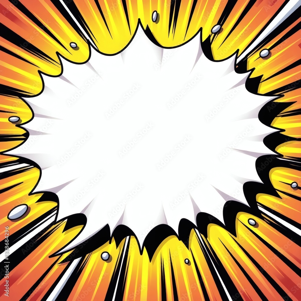 Poster a vibrant, empty speech bubble with a radial burst background, creating a dynamic visual element. it