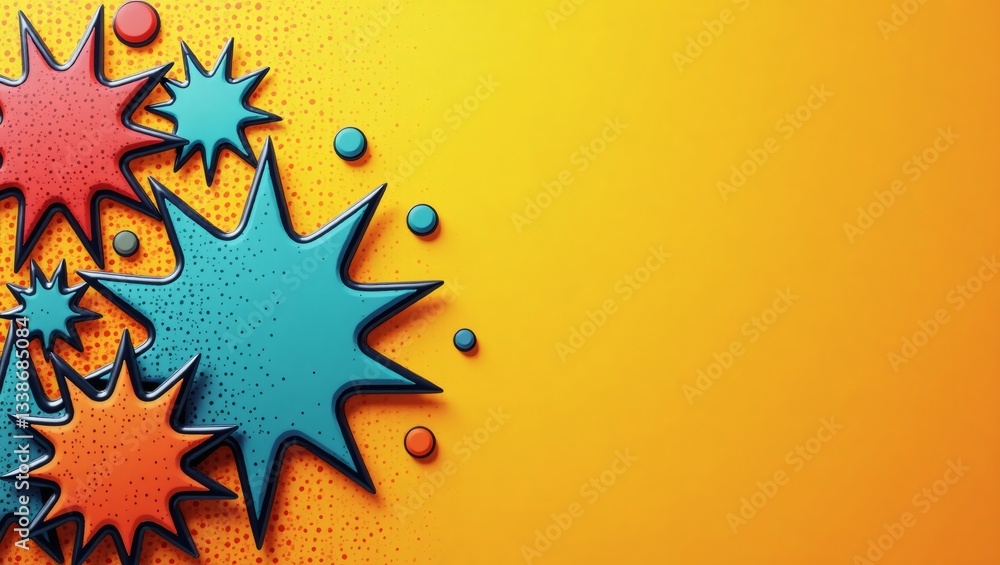 Aufkleber abstract explosion splash elements with yellow background. The colorful abstract elements create a dynamic visual