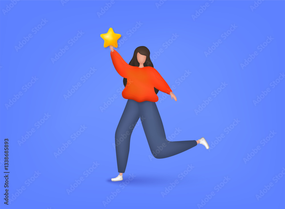 Poster people characters giving five star feedback. vector customer review concepts. reviews stars with goo