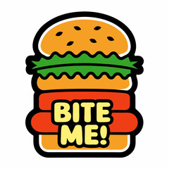 Sticker design of A stacked, juicy burger