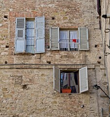 Windows on a Wall in Perugia Italy